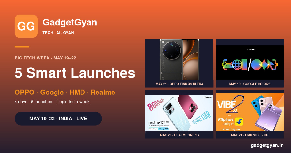 Big Tech Week May 19-22 India roundup featuring OPPO Find X9 Ultra Google I/O 2026 Realme 16T 5G and HMD Vibe 2 5G launches
