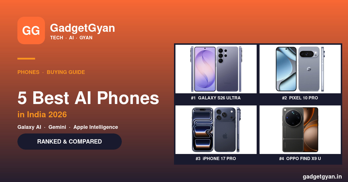Best AI phones in India 2026 — top 5 ranked: Galaxy S26 Ultra, Pixel 10 Pro, iPhone 17 Pro, OPPO Find X9 Ultra, Vivo X300 Ultra