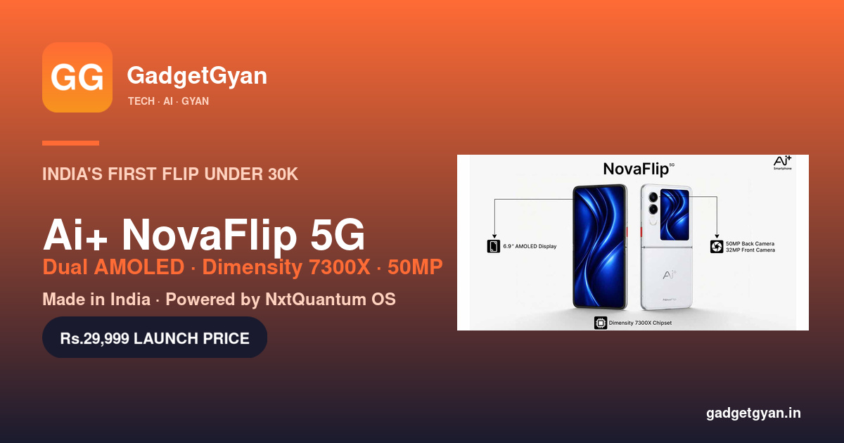 Ai+ NovaFlip 5G India first flip foldable under 30000 — dual AMOLED Dimensity 7300X 50MP camera launched May 2026