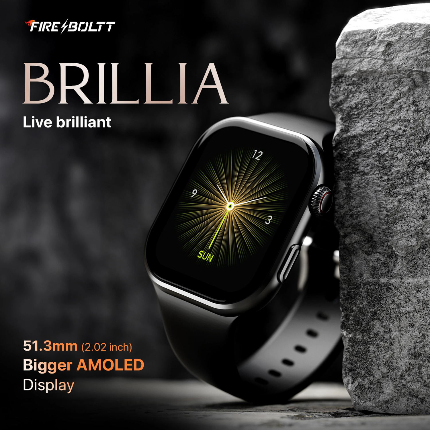 Fire-Boltt Brillia — best smartwatches under 3000 with largest 2.02 inch Super AMOLED display at Rs 1699