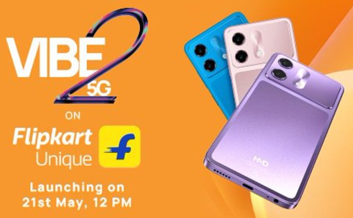 HMD Vibe 2 5G India launch May 21 — sub Rs.10000 5G phone with 6000mAh battery in Cosmic Lavender Nordic Blue Peach Pink colors