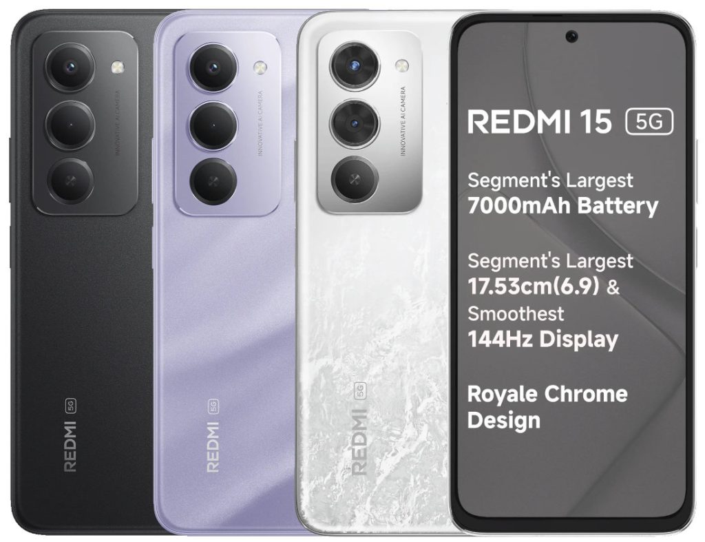 Redmi 15 5G — best phones under 20000 with 6.9 inch 144Hz display and 7000mAh battery